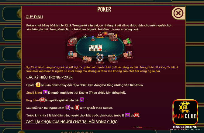 Quy tắc và luật chơi Poker tại Manclub